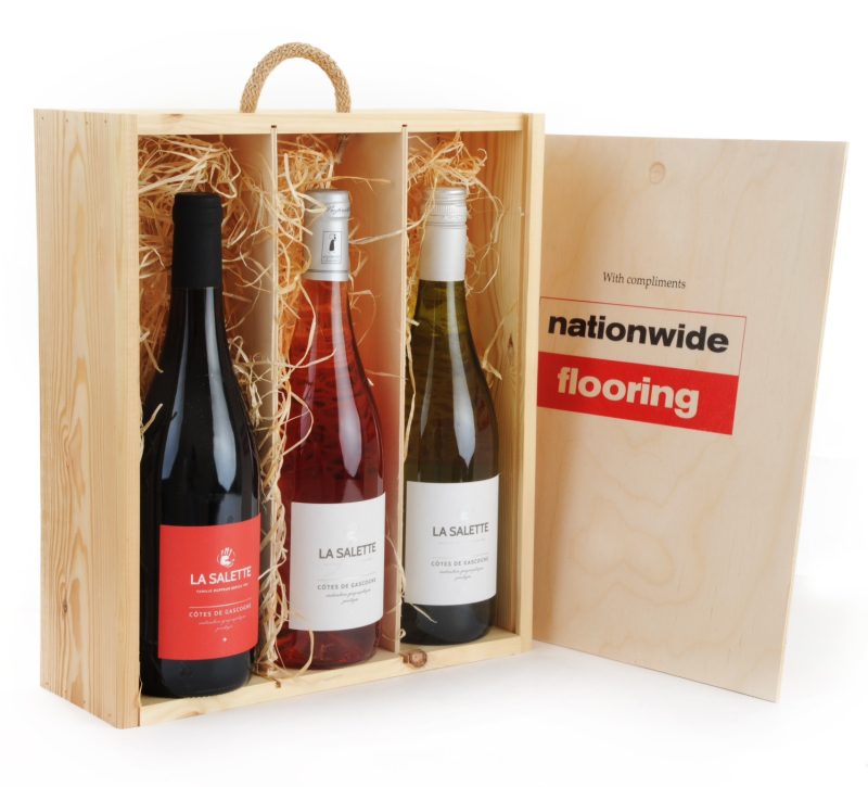 Triple Wooden Wine Gift Box With Company Logo
